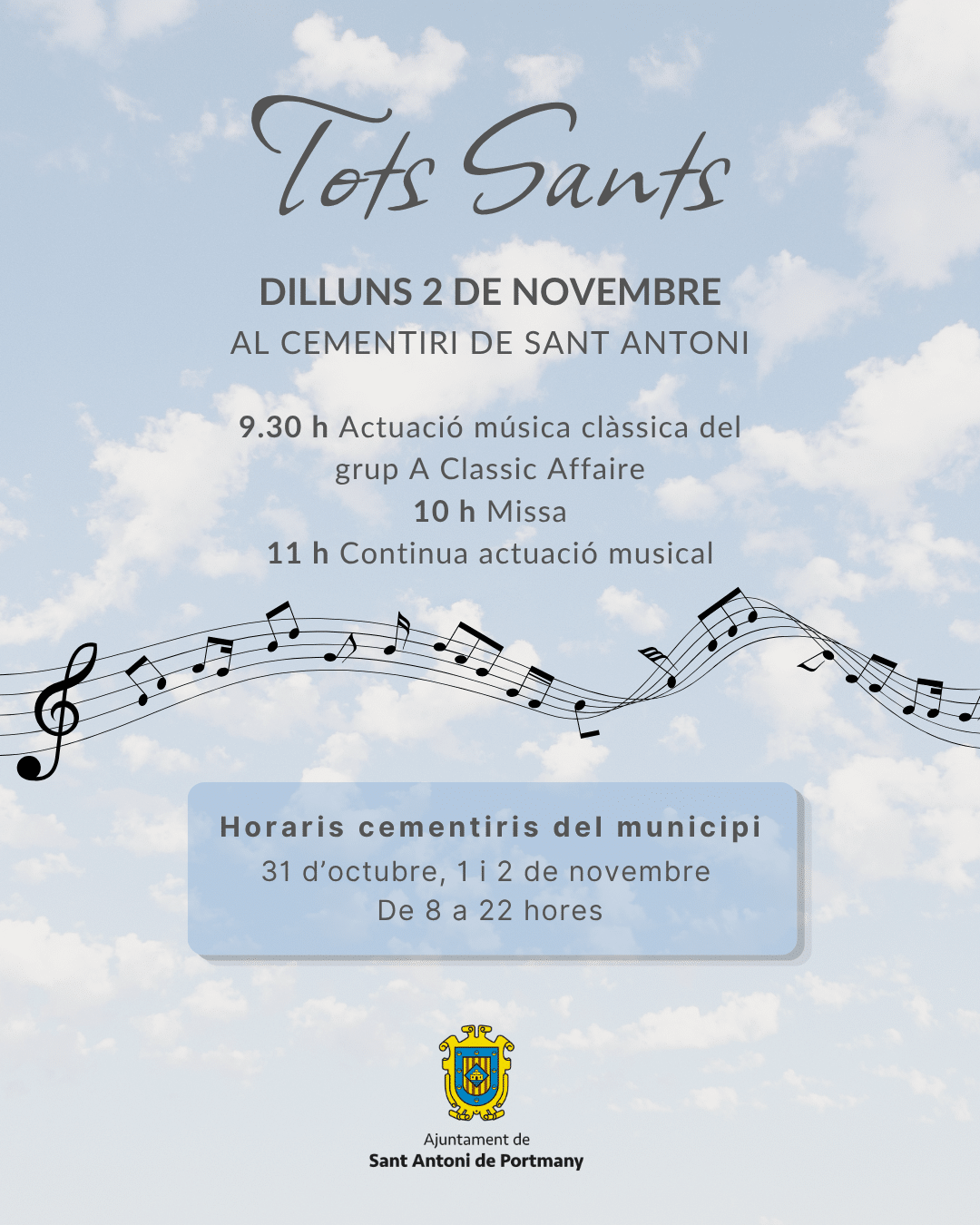 Tots Sants en San Antonio: música clásica y misas