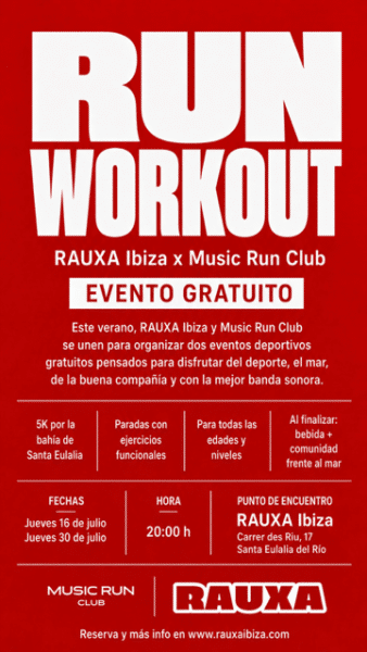 Run Workout gratuito en Santa Eulalia: 5K y ejercicios frente al mar con RAUXA Ibiza x Music Run Club