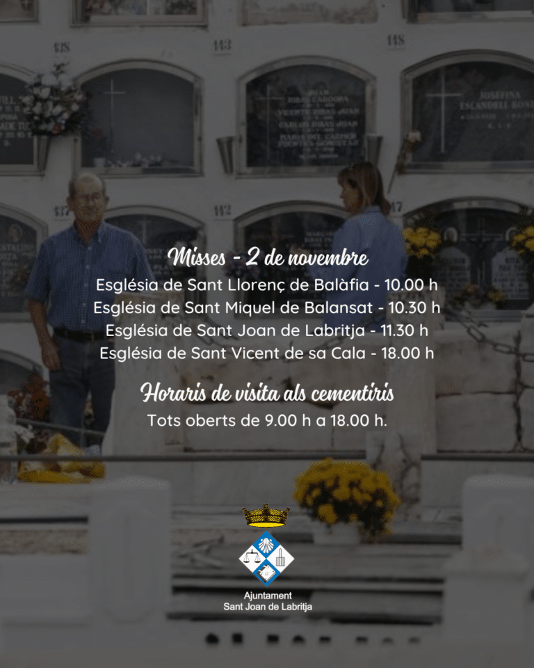 Horarios de misas y cementerios en Sant Joan por Todos los Santos