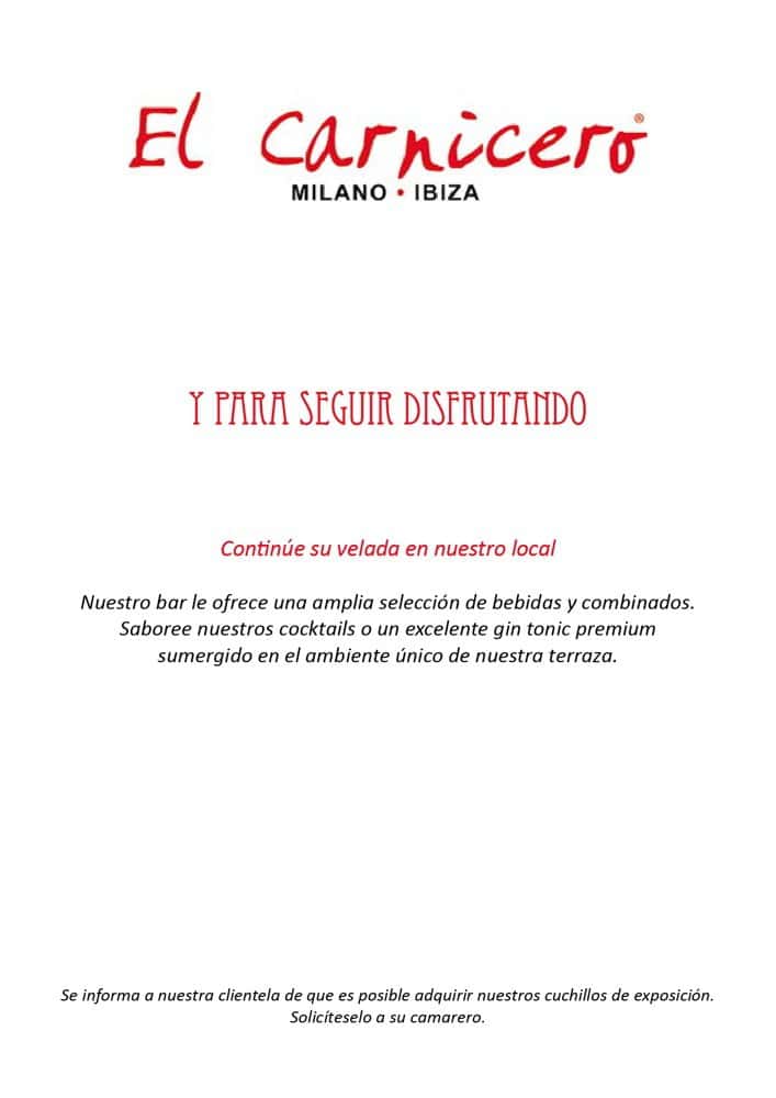Carta El Carnicero Ibiza