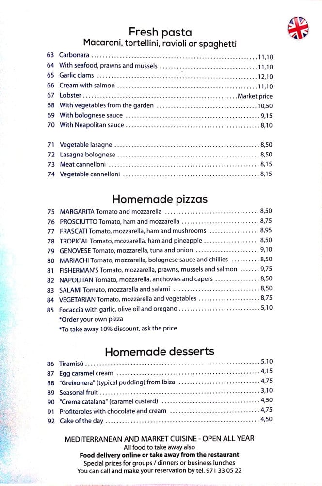 Salt Marina Ibiza menu