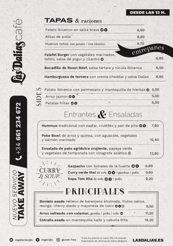 Menü Las Dalias Cafe Ibiza 2020 00