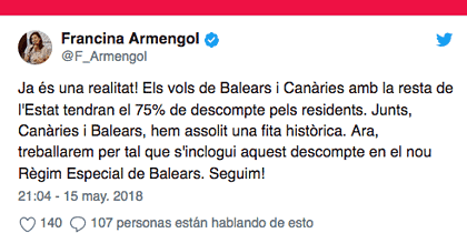 El descuento de residente en Baleares pasa del 50 al 75%