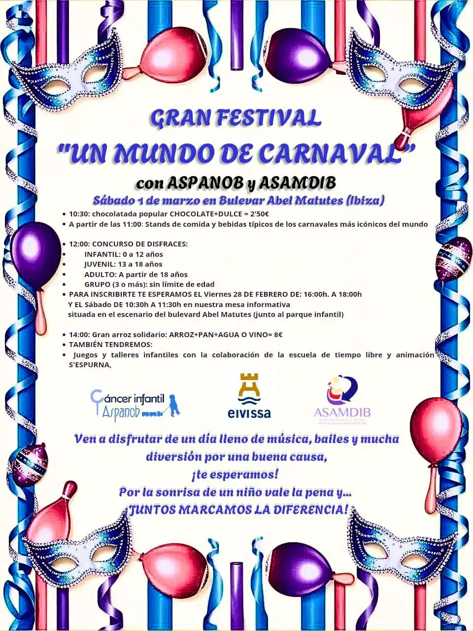 Un Mundo de Carnaval, evento solidario por ASPANOB y ASAMDIB