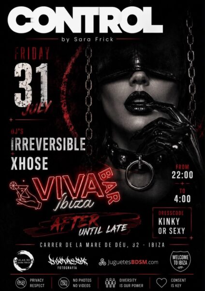 CONTROL by Sara Frick, viernes kink en Viva Bar Ibiza