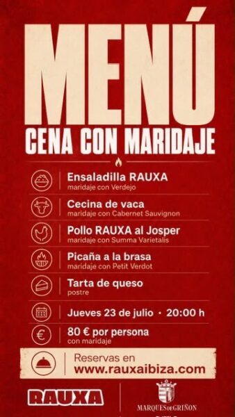 Cena con maridaje en RAUXA Ibiza