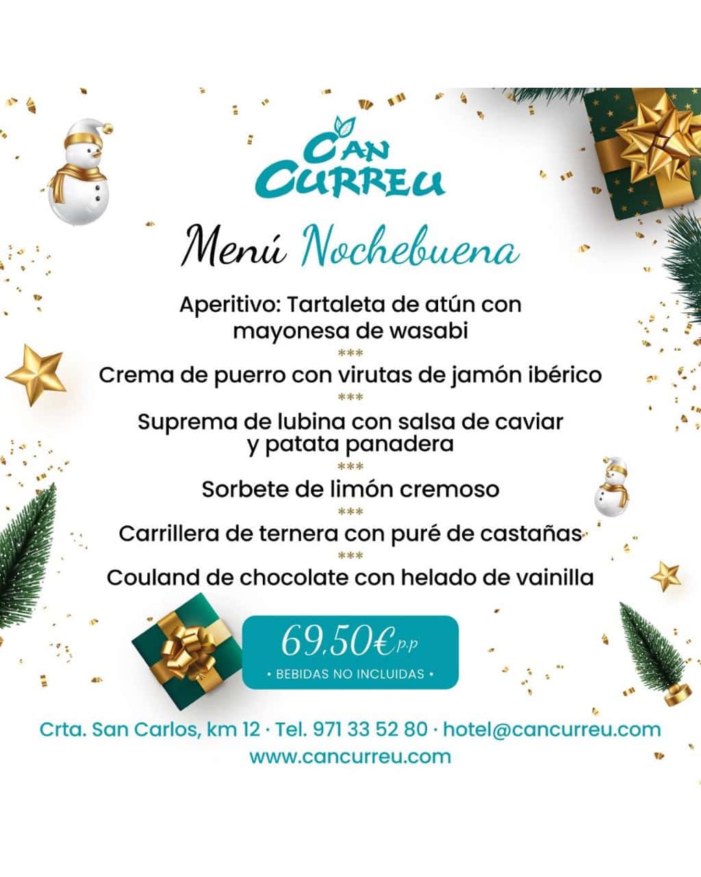 Menús de Nochebuena, Navidad y Nochevieja en Can Curreu