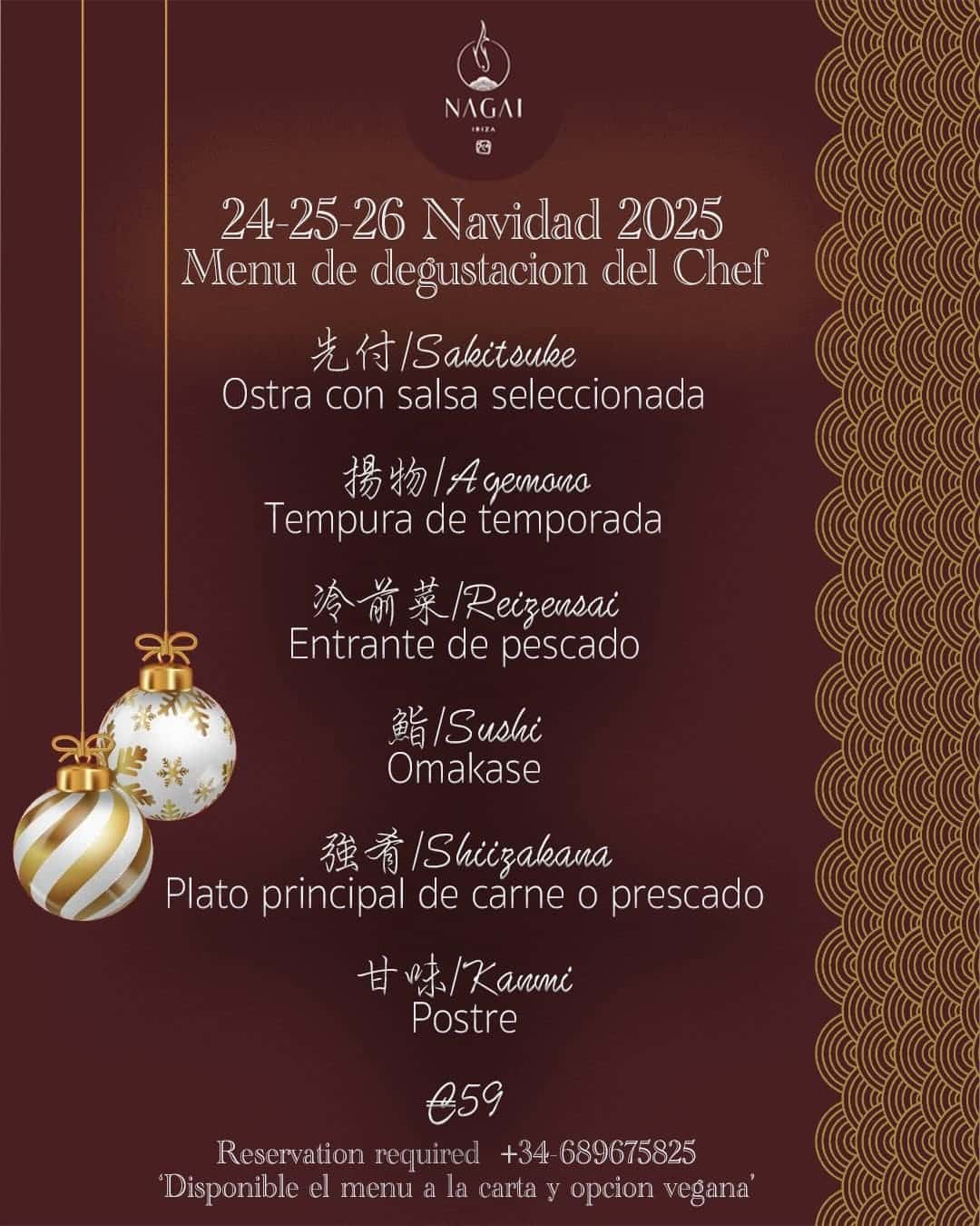 Menús de Navidad y Nochevieja en Nagai Ibiza