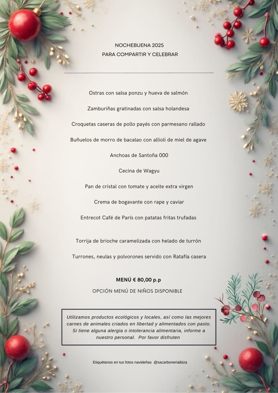 Menús de Nochebuena y Nochevieja en Sa Carboneria