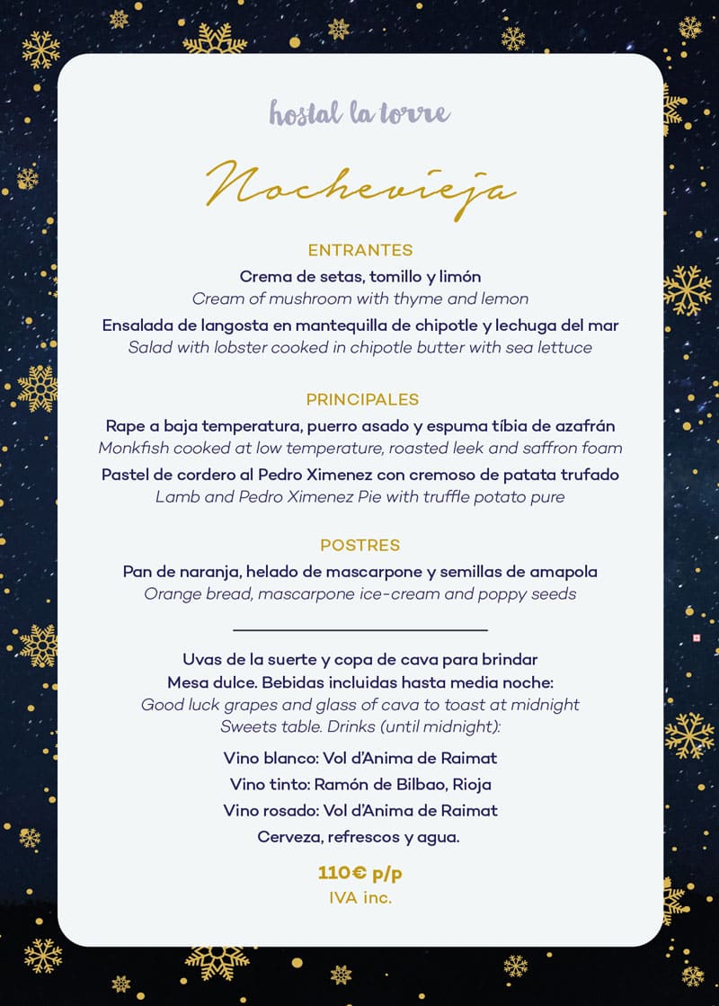Menús de Navidad, San Esteban y Nochevieja en Ibiza: Hostal La Torre- menu nochevieja hostal la torre ibiza 2019 welcometoibiza