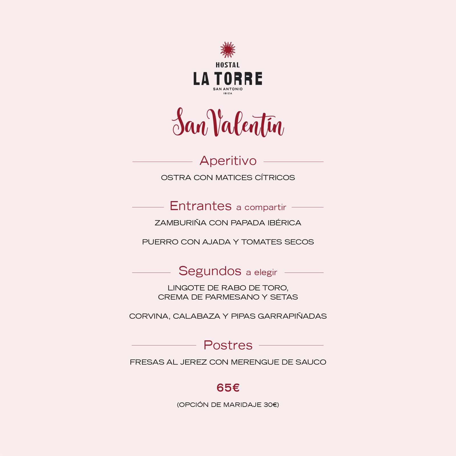 Celebra San Valentín en Hostal La Torre- menu san valentin welcome to ibiza 1