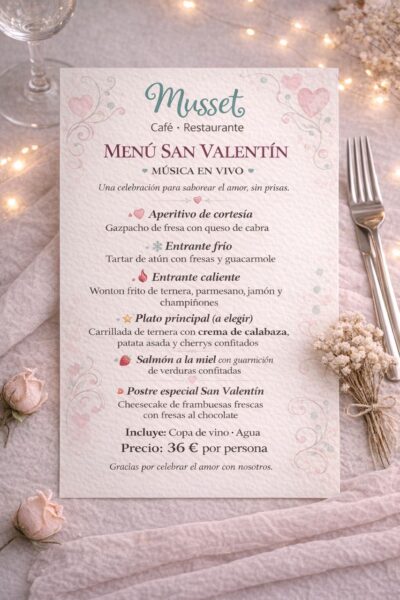 San Valentín en Musset con menú especial y música en vivo