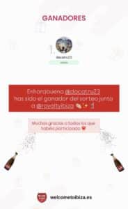 Ganador sorteo de una comida o cena para dos en Royalty Ibiza