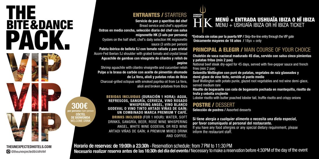 The Bite & Dance Pack: come y baila en Ushuaïa y Hï Ibiza