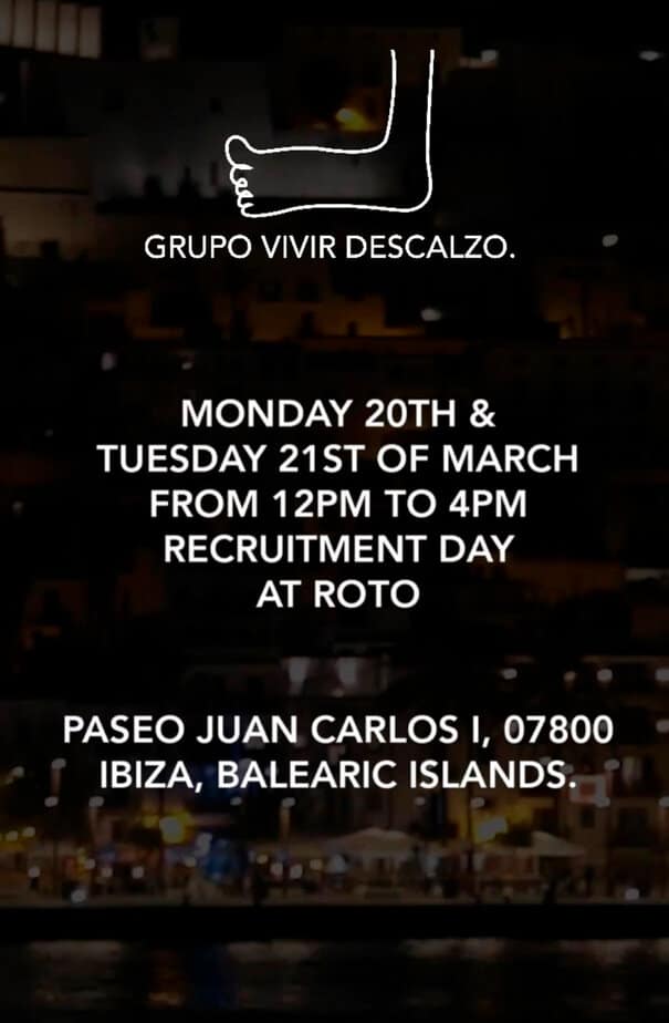 Trabajo en Ibiza 2023: Jornadas de selección en Grupo Vivir Descalzo