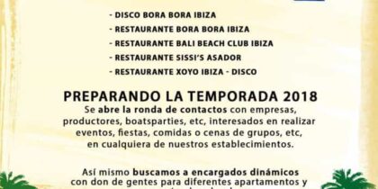 Treball a Eivissa 2018: Grup Bora Bora selecciona personal