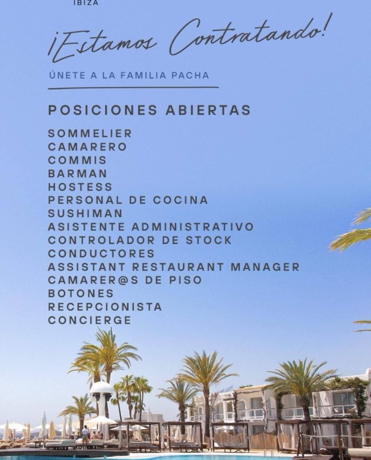 Lavoro a Ibiza 2024: Destination Pacha Ibiza è alla ricerca di personale