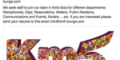 Lavorare a Ibiza 2015: Km5 cerca personale